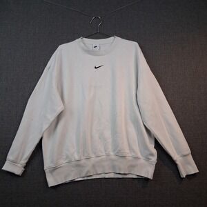 Nike Mens Center Swoosh Crewneck Sweatshirt Off White Cream Fleece Medium 0747